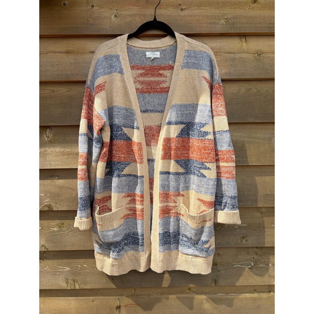 Lucky Brand aztec knit open cardigan sweater